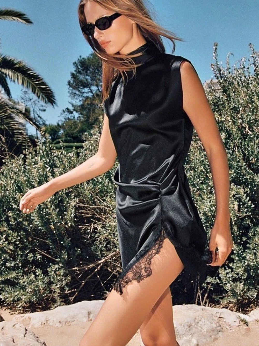 Zara Satin Lace Dress Black Mini Dress